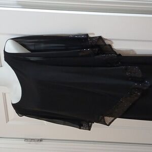 Enfocus Studio Formal Gown Sheer Sequin Trim Asym. Overlay